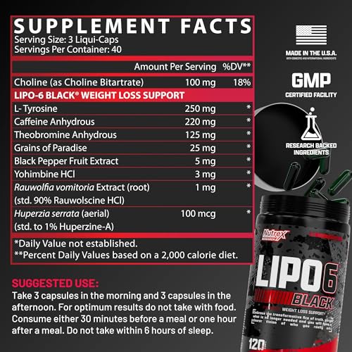 120-capsule bottle of Nutrex Lipo-6 Black Max