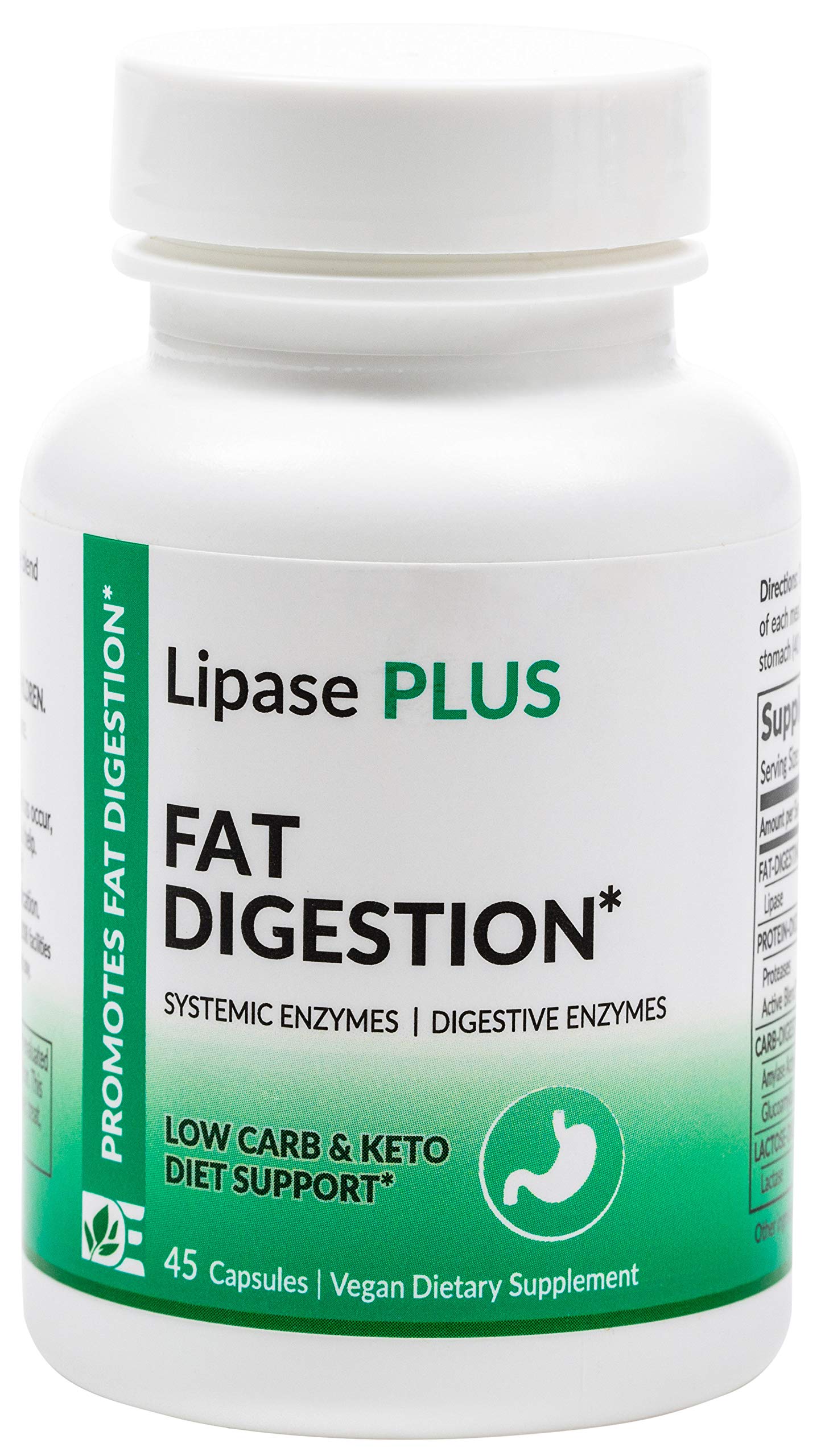 Lipase Plus bottle highlighting fat digestion enzyme