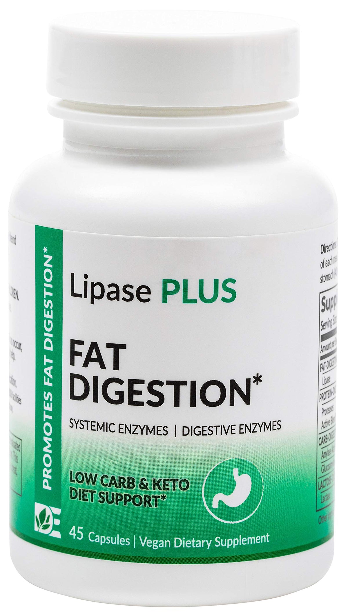 Lipase Plus bottle highlighting fat digestion enzyme
