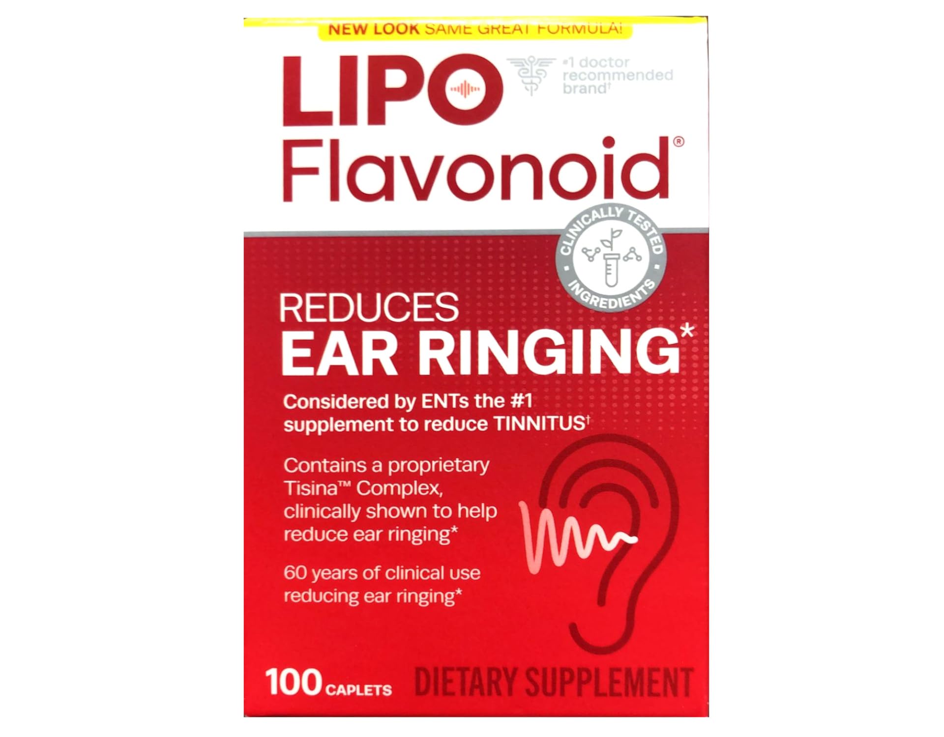 Lipo-Flavonoid Ear Ringing caplets bottle on white background