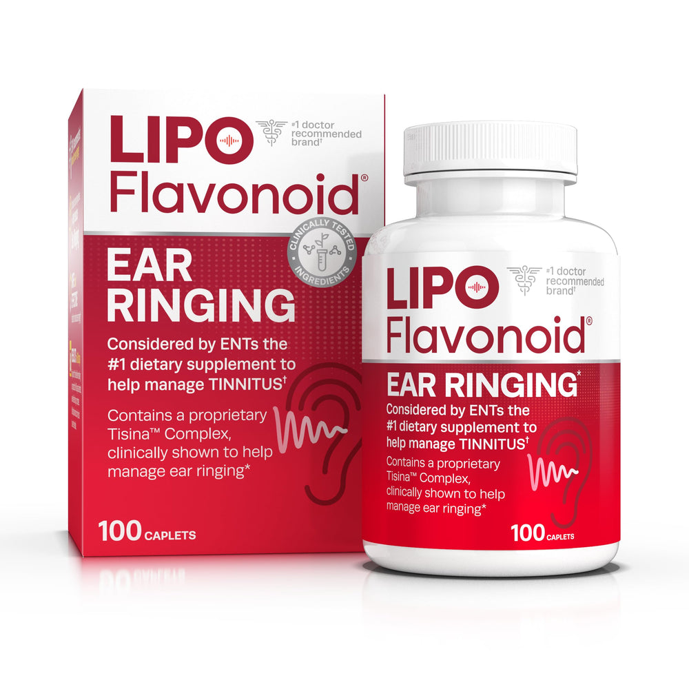Bottle of Lipo-Flavonoid Plus Tinnitus Relief with 100 caplets