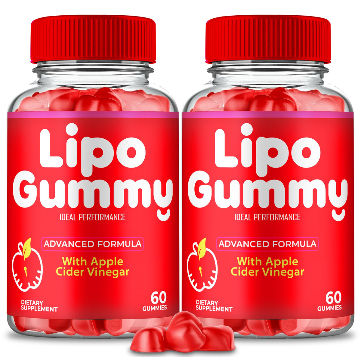 Lipo Gummy bottle with gummies on white background