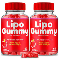 Lipo Gummy bottle with gummies on white background