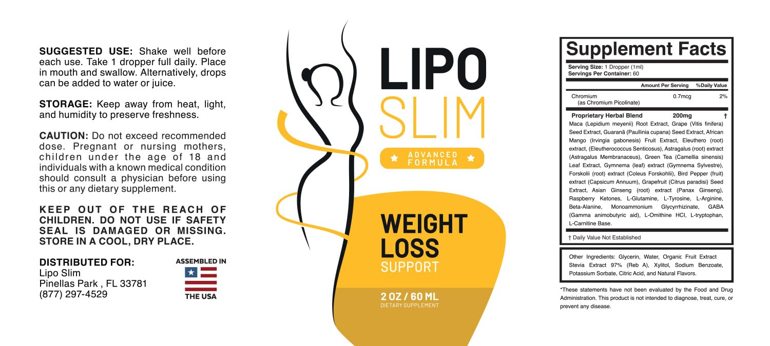 Nutrition facts and ingredients for Lipo Slim
