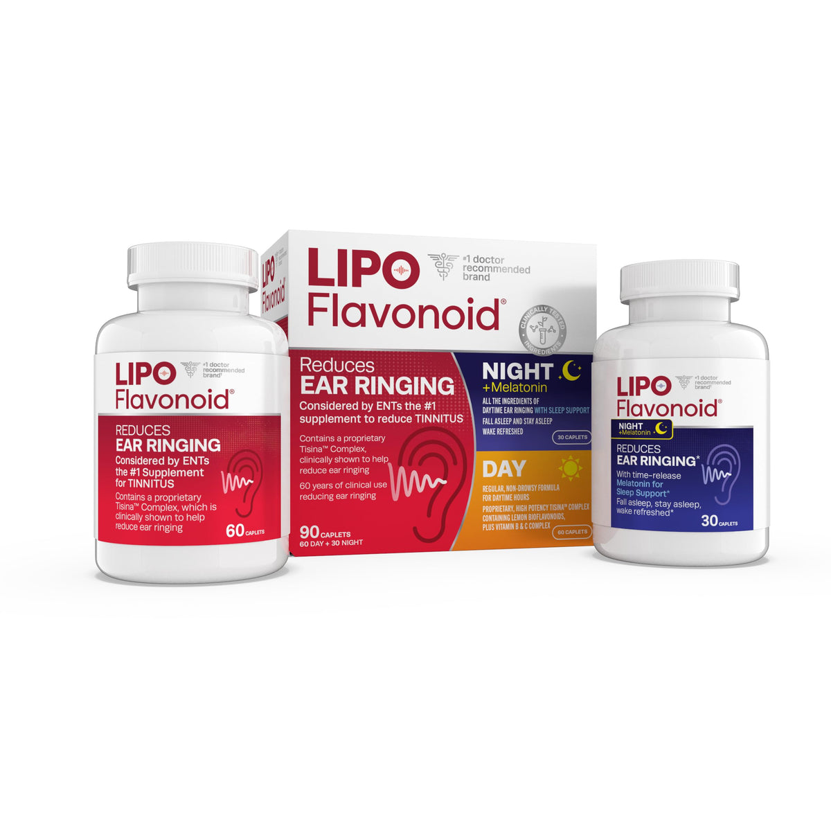 Front view of Lipo Flavonoid Day & Night Combo Kit with 60 day and 30 night caplets