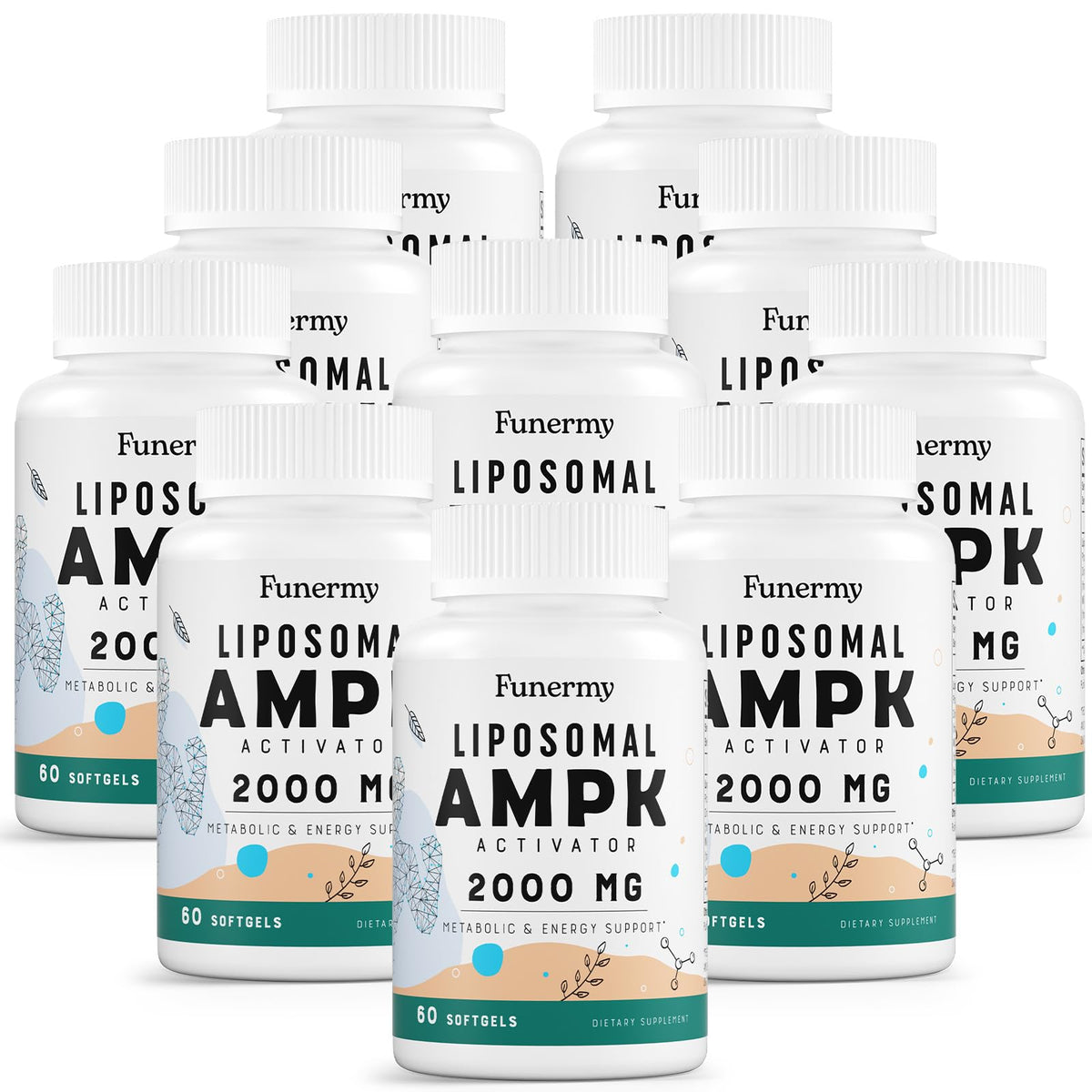Front view of Liposomal AMPK Activator 2000 mg bottle with label