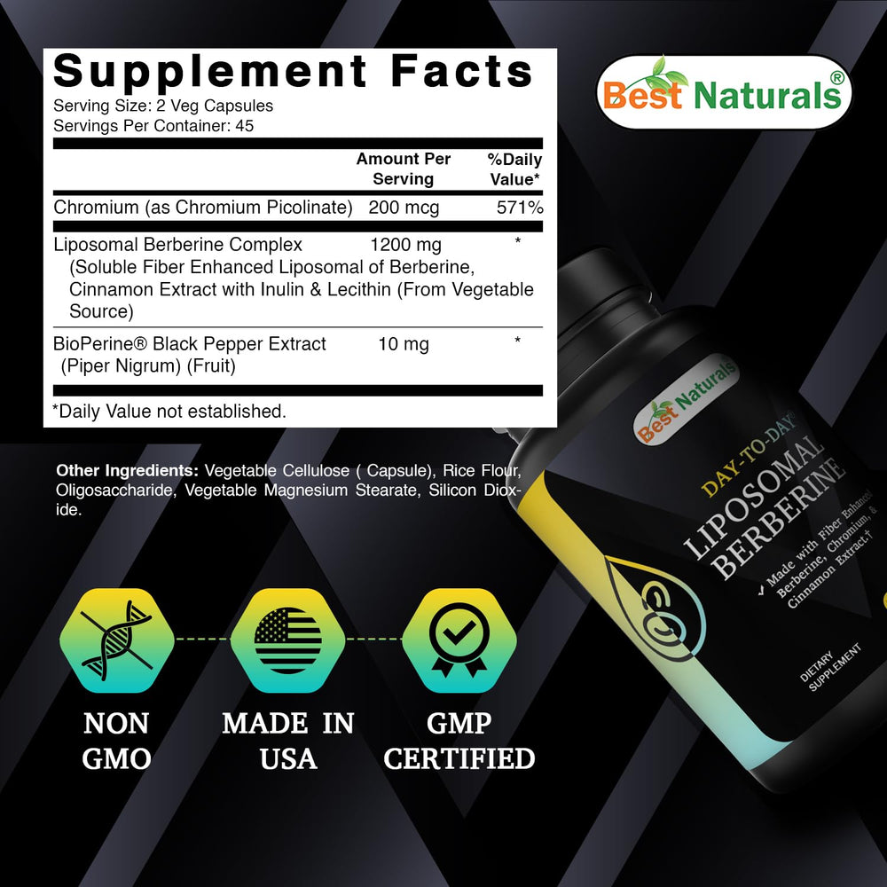 Best Naturals Liposomal Berberine 1200 mg with Bioperine – 90 Veg Caps ...