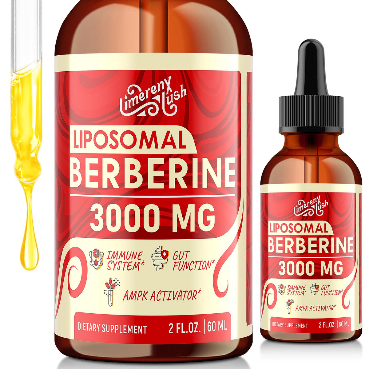 Bottle of Liposomal Berberine Supplement 3000mg with dropper