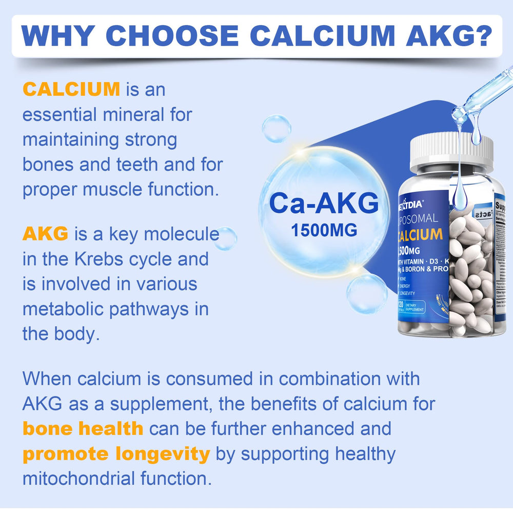 Concept image of calcium, D3, and K2 with liposomal delivery