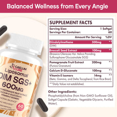 Close-up of bottle highlighting 600mg DIM + SGS blend