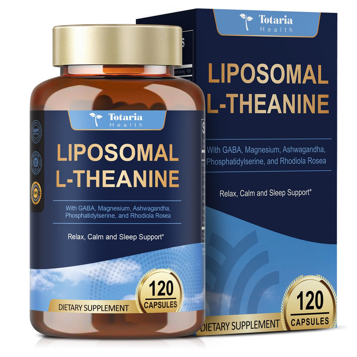 Bottle front view of Liposomal L-Theanine 750mg supplement