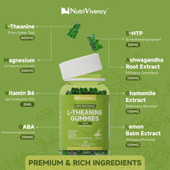 Ingredients and supplement facts panel for Liposomal L-Theanine Gummies