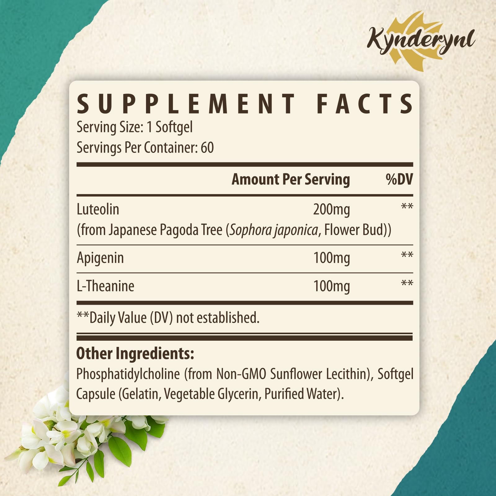 Back label with supplement facts and ingredients