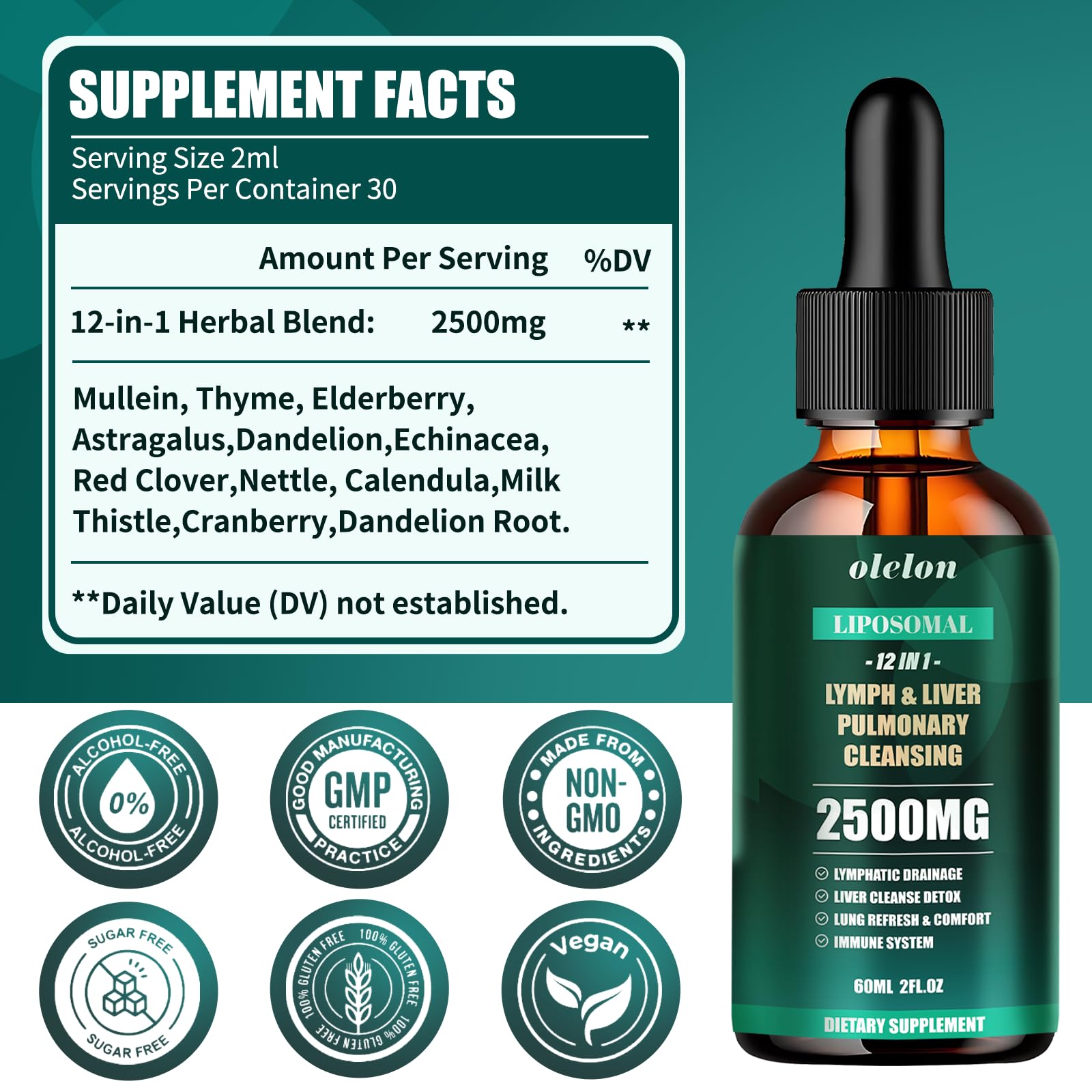 Sugar-free, non-GMO, vegan Detox Drops label