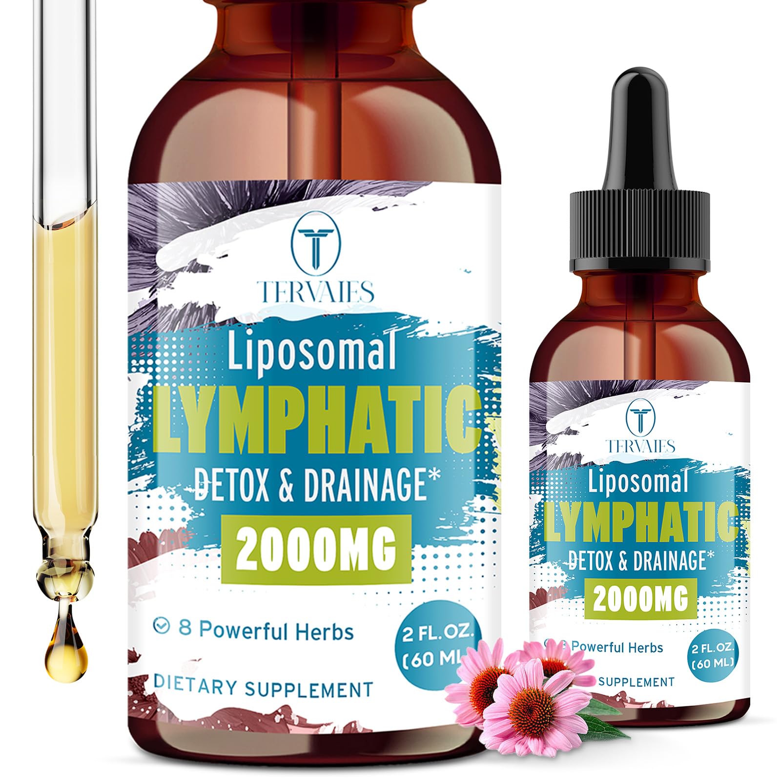 Bottle of Liposomal Lymphatic Drops with elderberry and echinacea label