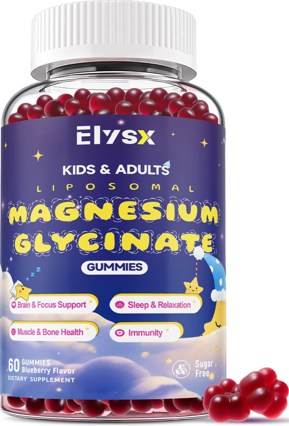 Front view of Liposomal Magnesium Glycinate 400mg Gummies bottle