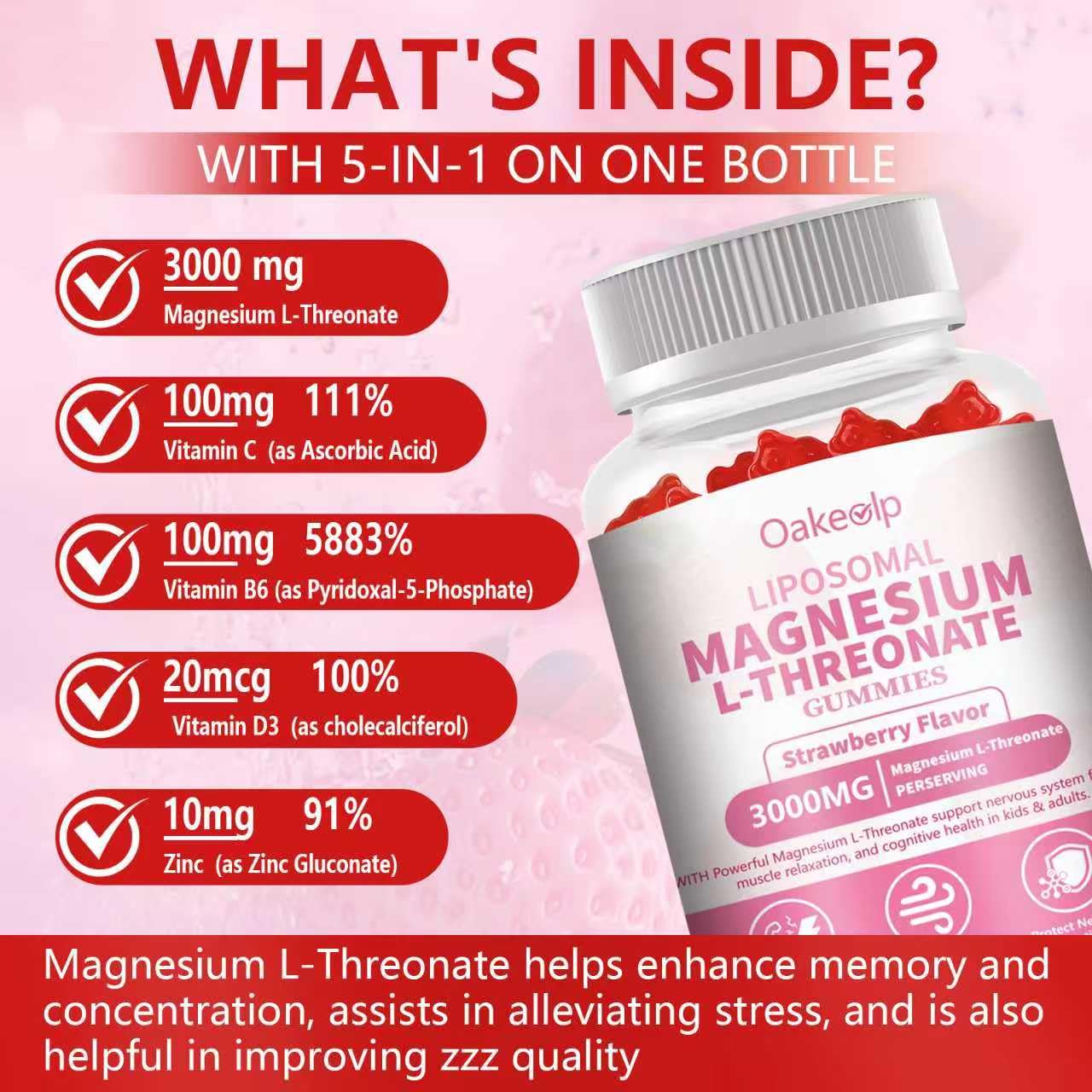 Gummies label showing 3000mg per serving of liposomal magnesium threonate