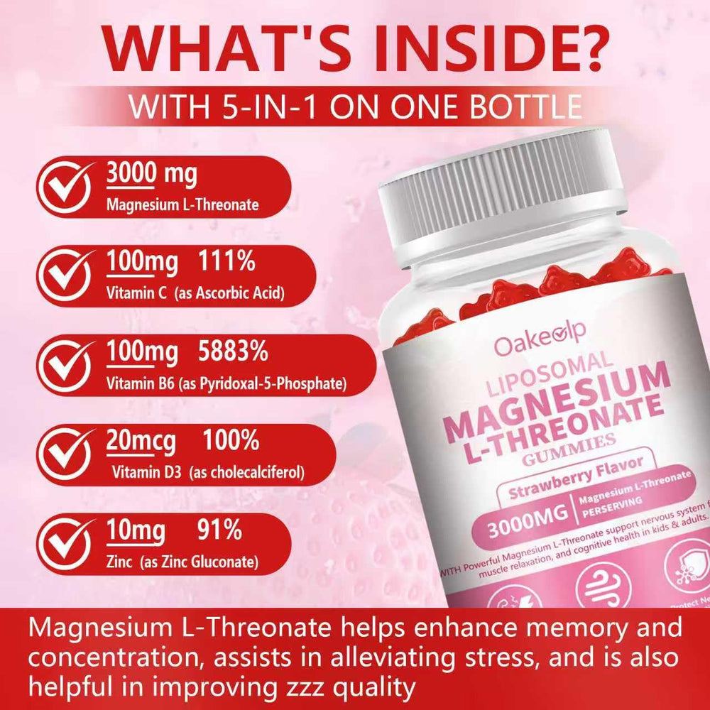Gummies label showing 3000mg per serving of liposomal magnesium threonate