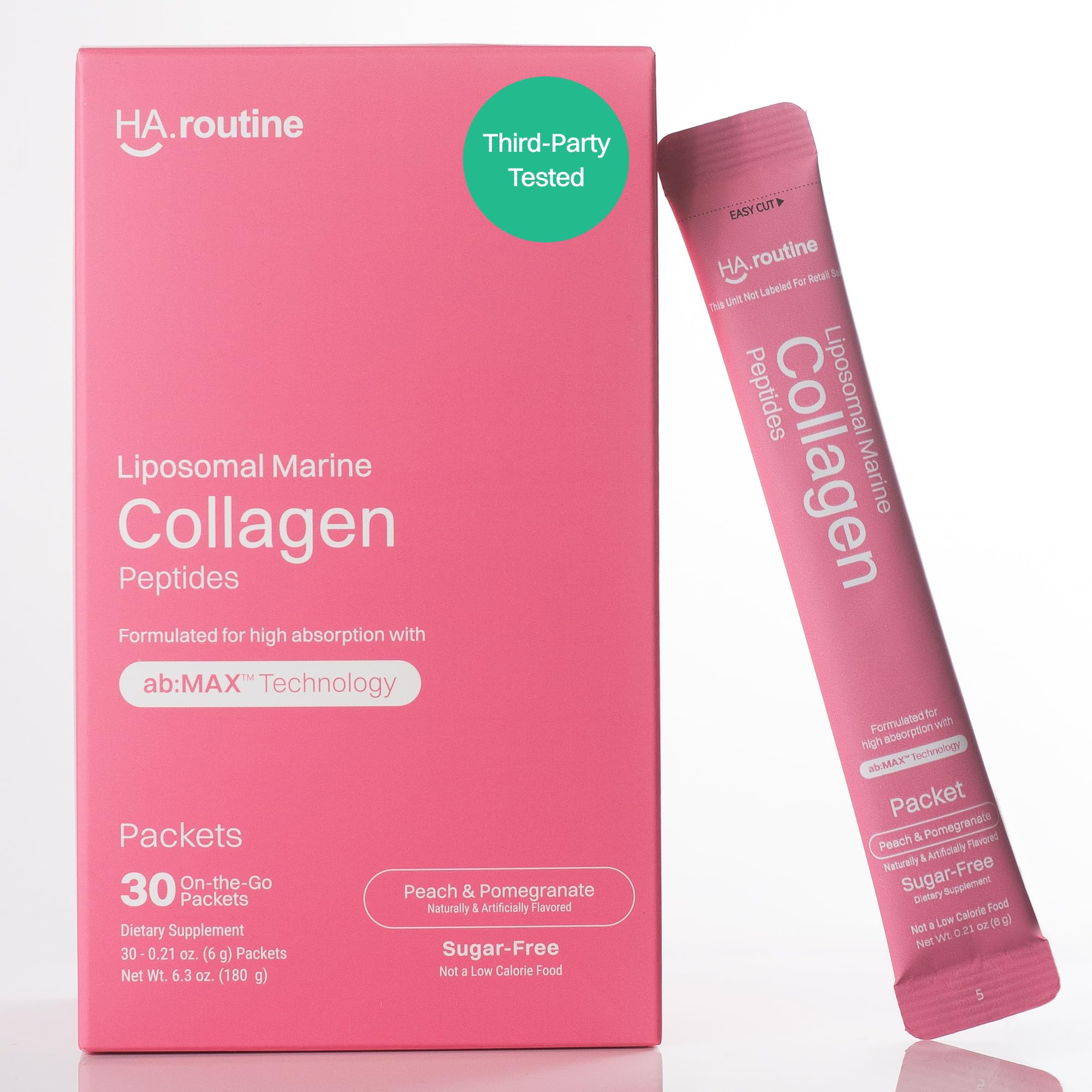 Liposomal marine collagen packets in peach pomegranate flavor