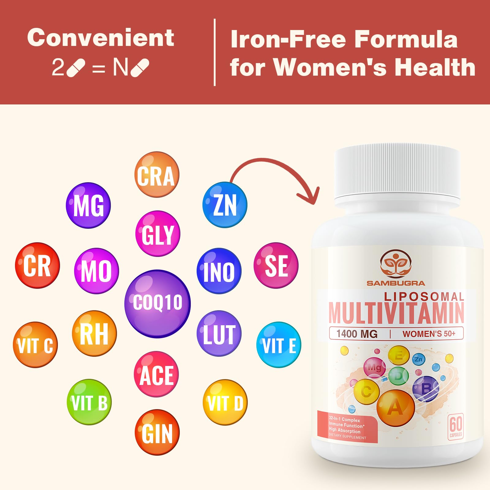 Vitamin D and bone health support in liposomal multivitamin for women 50+
