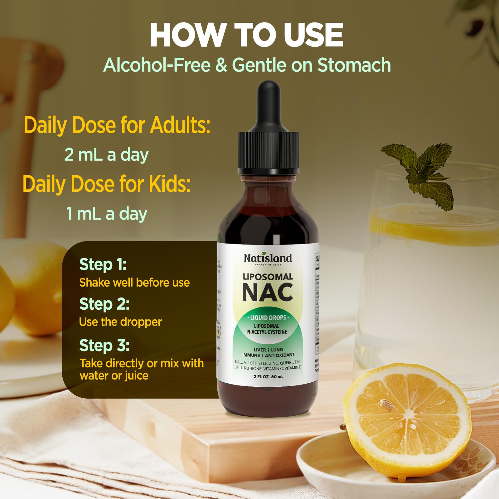 Lemon-flavored NAC drops