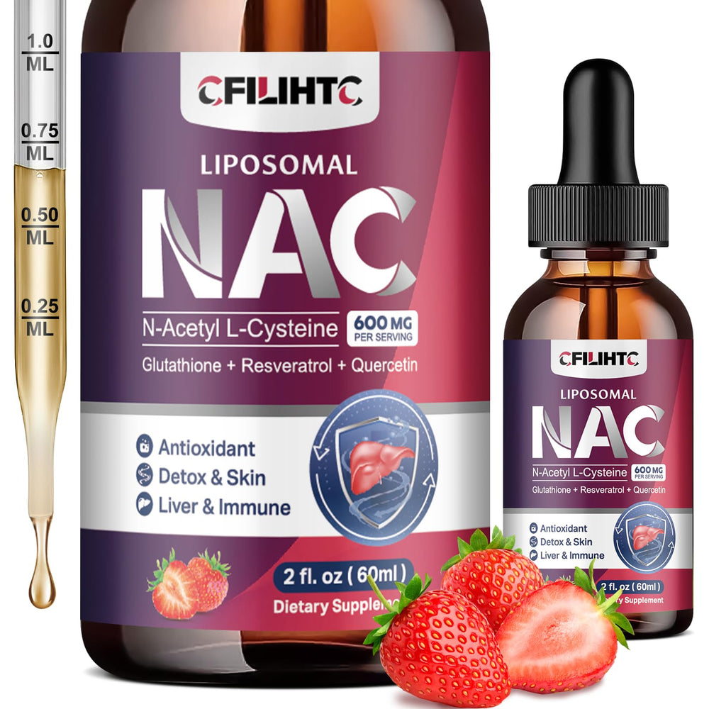 Front view of Liposomal NAC Liquid Drops bottle with strawberry flavor