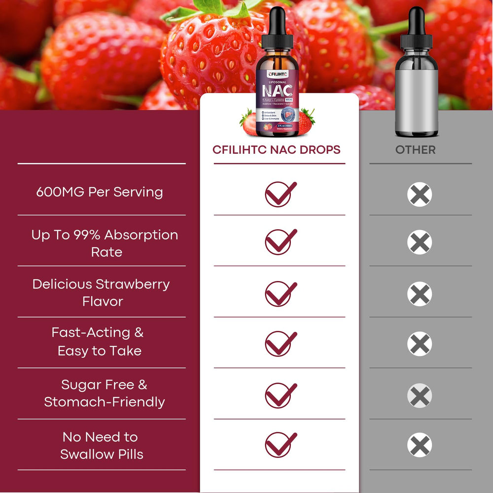 Child-friendly strawberry flavored NAC drops bottle