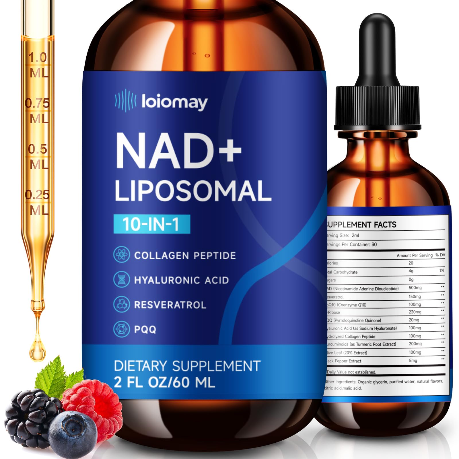 Front view of Liposomal NAD+ Liquid Drops bottle