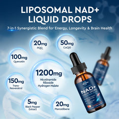 Close-up of liposomal NAD+ bottle with strawberry flavor label