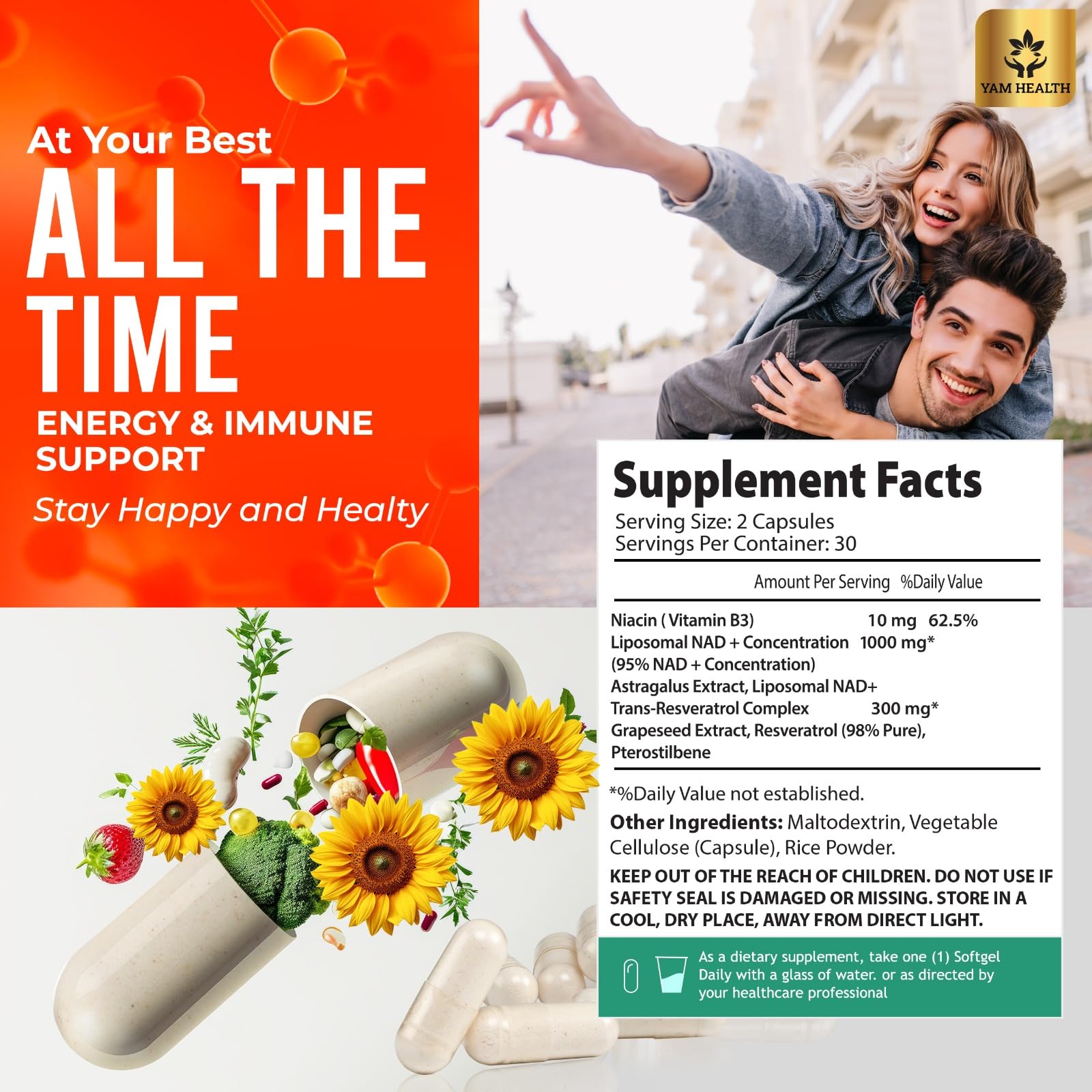 Bottle of NAD+ supplement 1310 mg total per pack