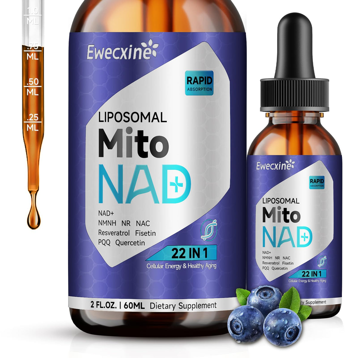 Bottle of Liposomal NAD+ Drops with dropper