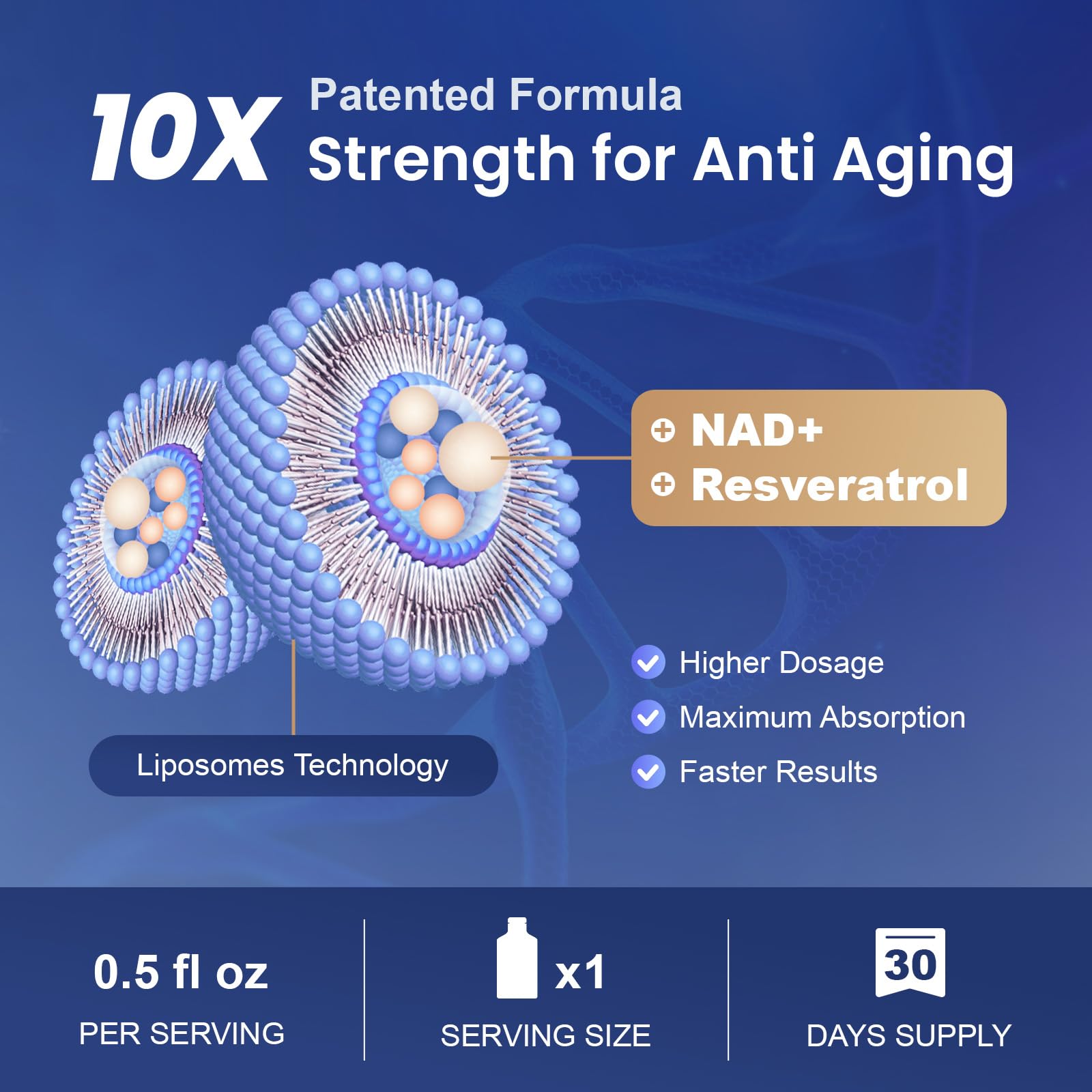 Close-up of liposomal NAD+ Resveratrol bottle