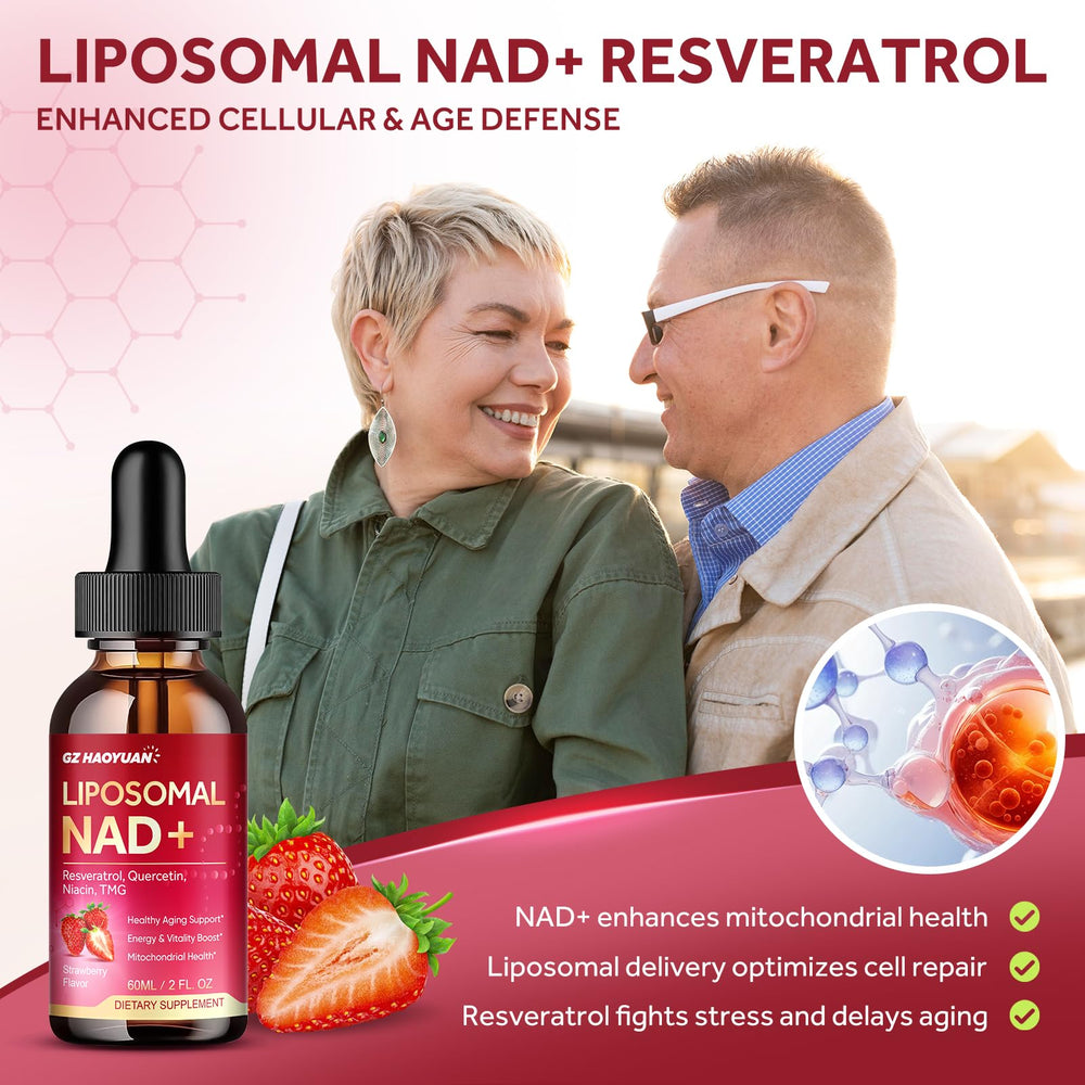Front view of Liposomal NAD packaging with ingredient highlights
