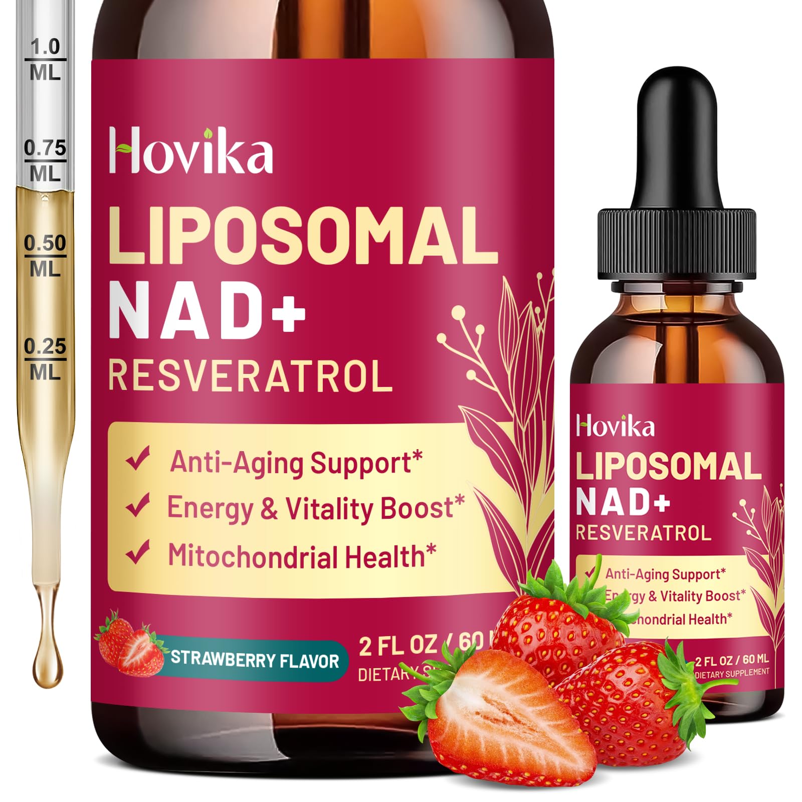 Liposomal NAD supplement bottle with strawberry flavor