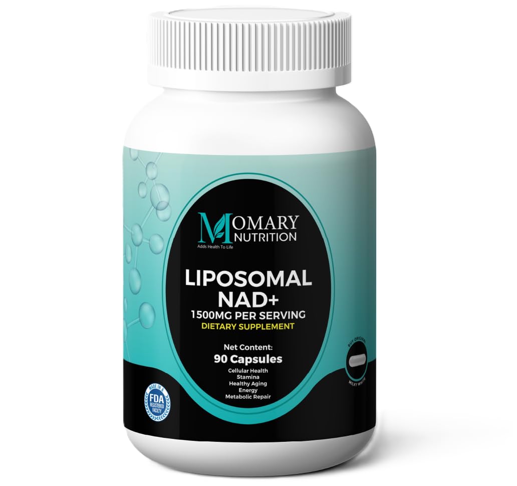 Liposomal NAD+ Supplement bottle with Resveratrol and Japanese Knotweed ingredients