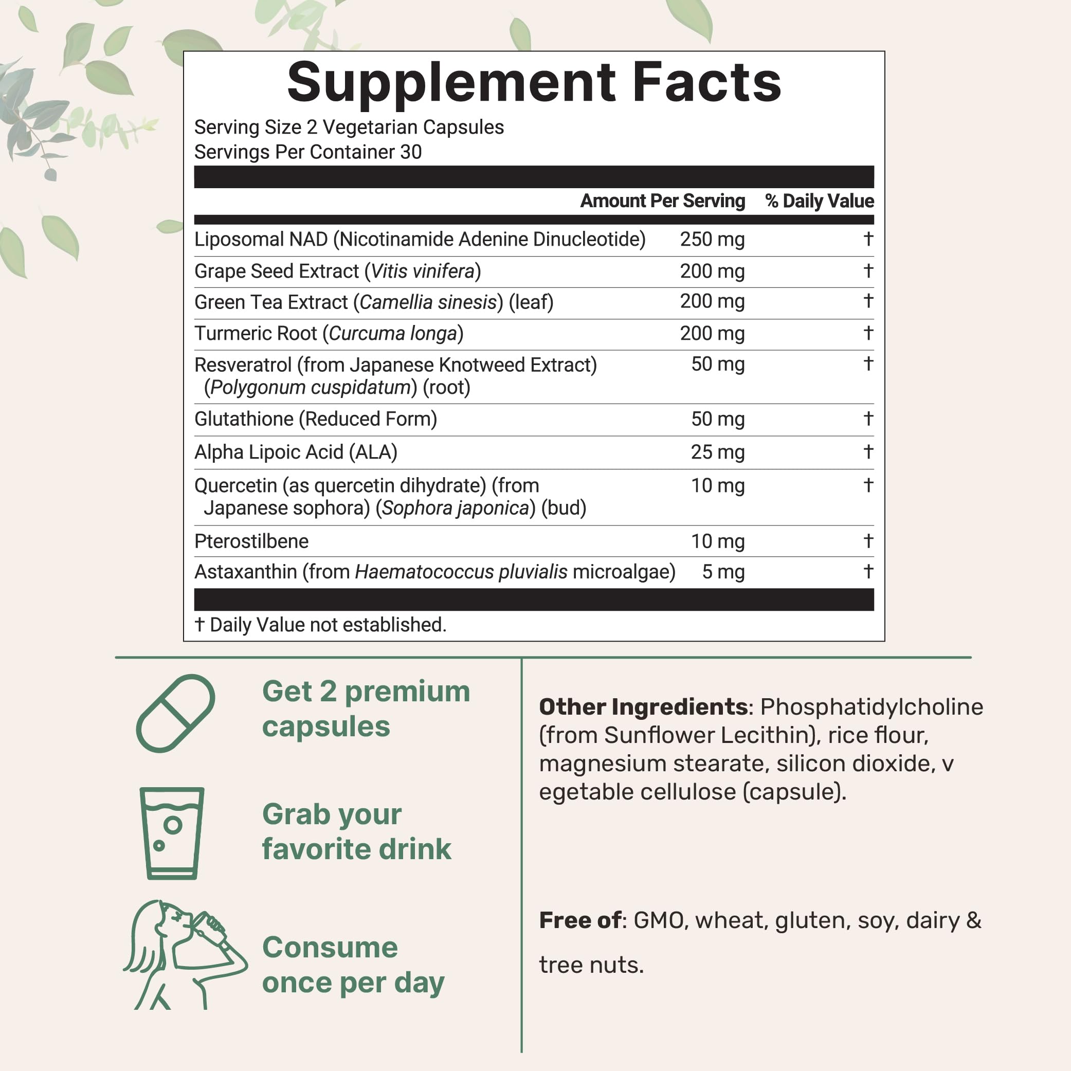 Close-up of Liposomal NAD+ Ultimate ingredients