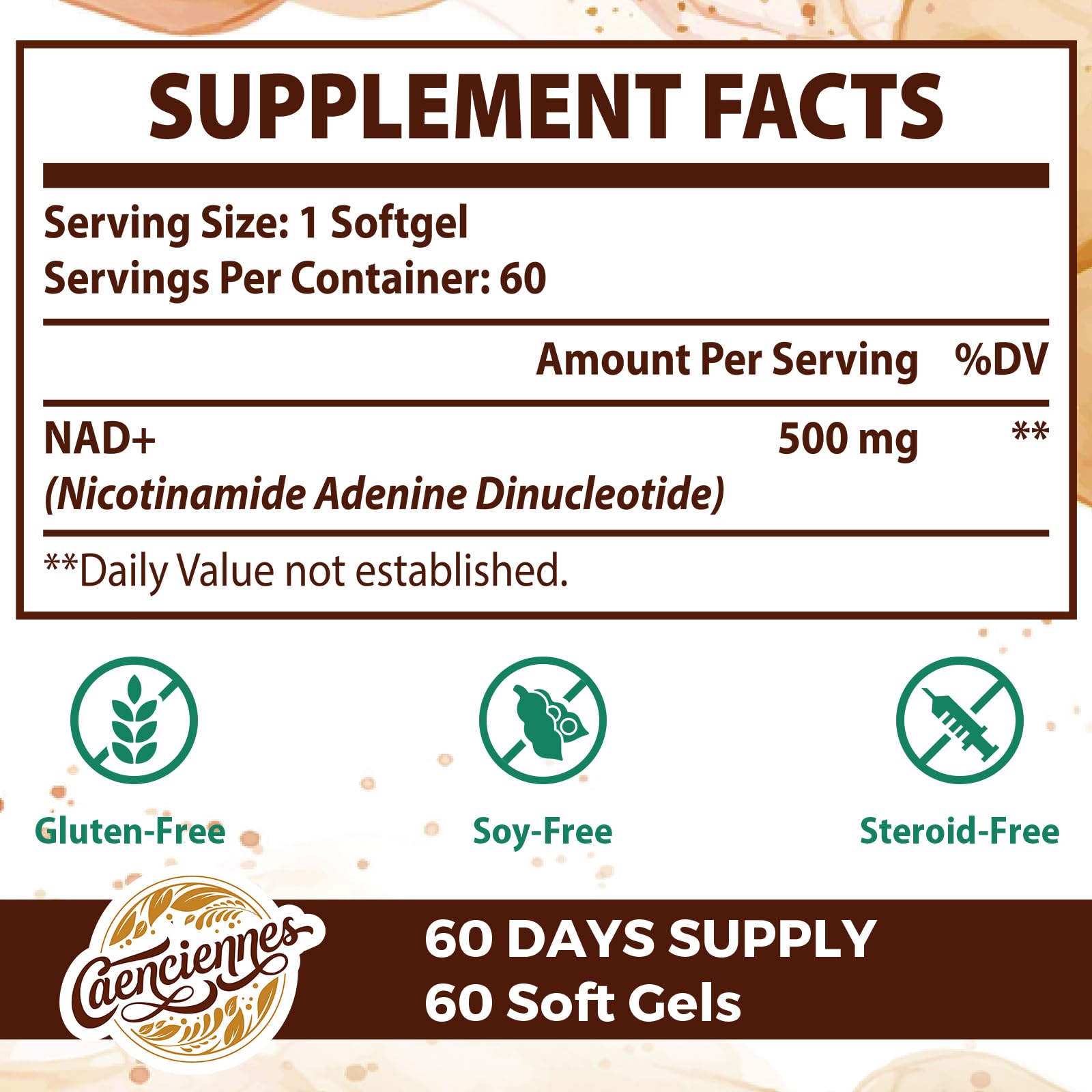 NAD+ 500 mg supplement bottle with label