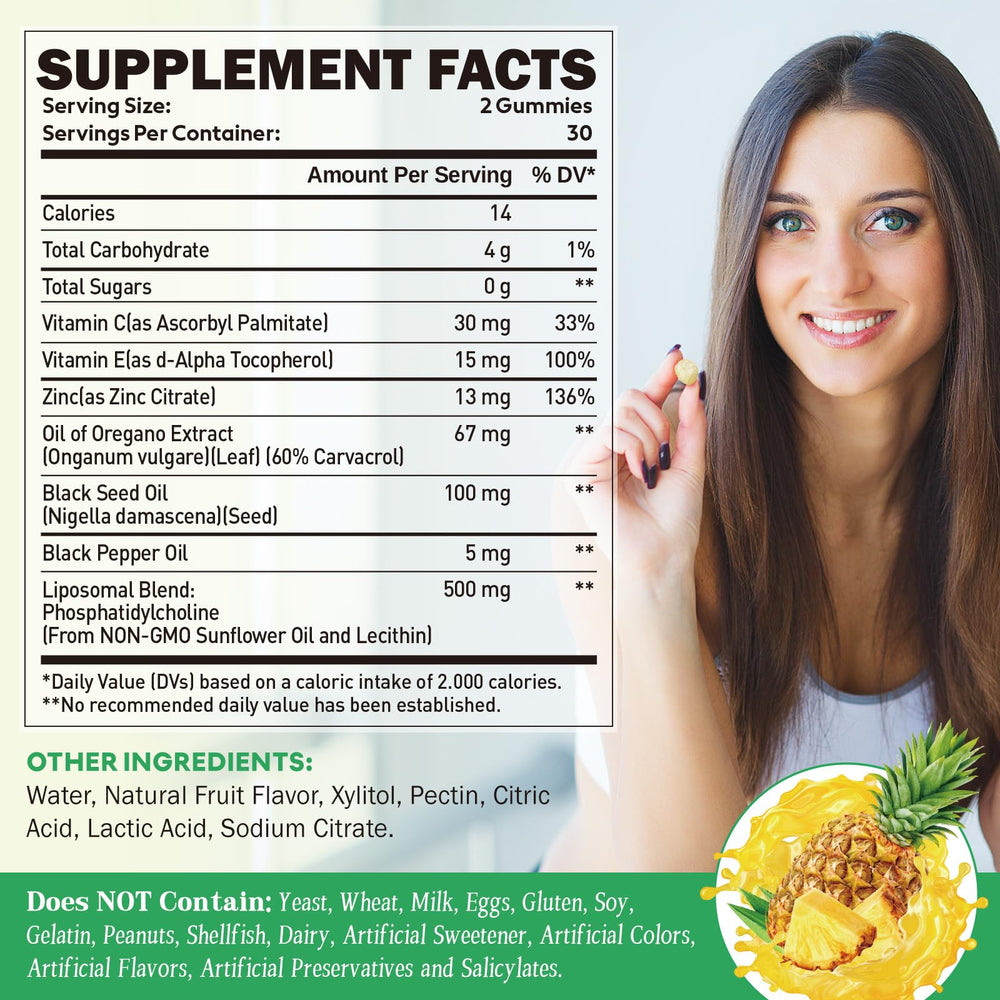 Close-up of pineapple-flavored oregano oil gummies