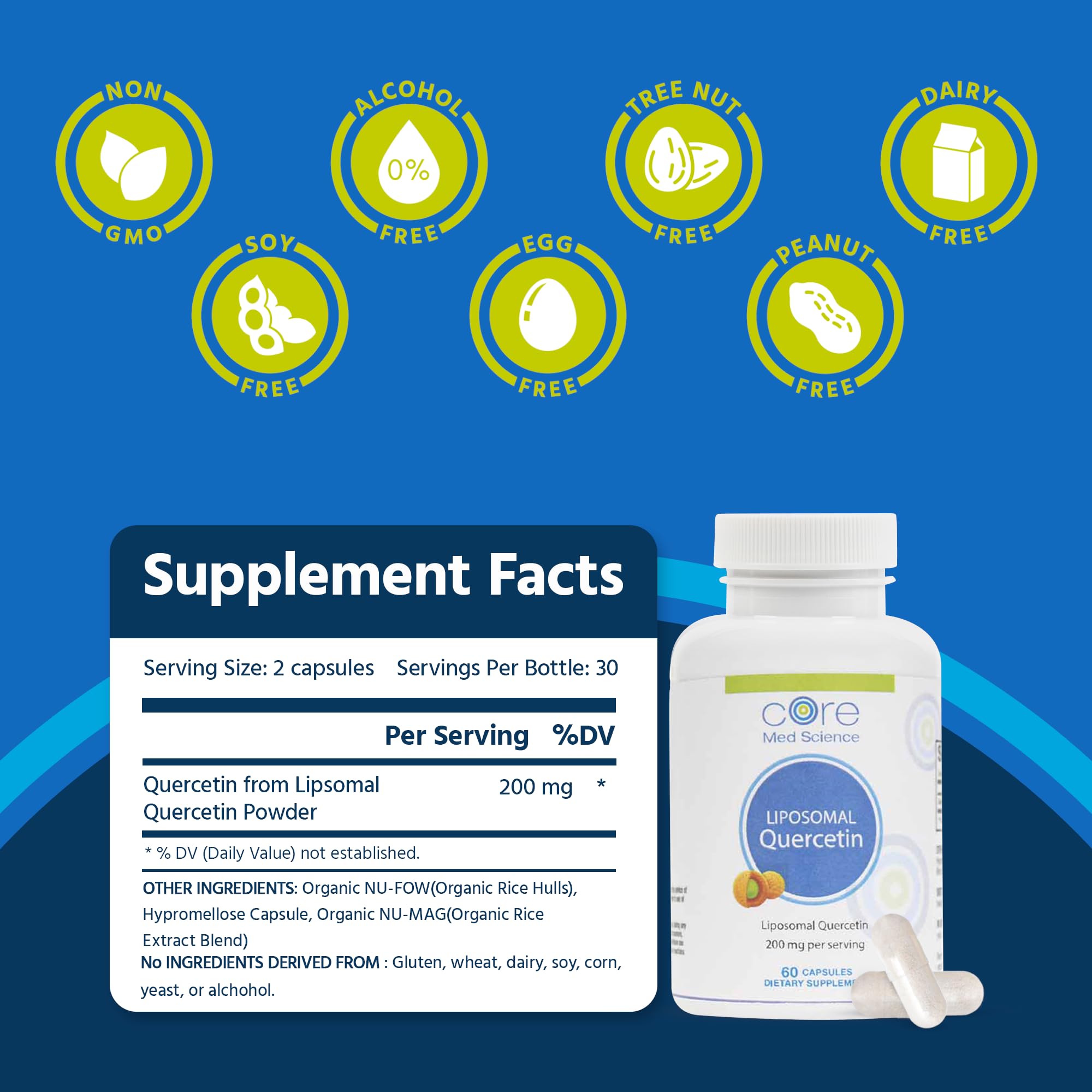 Label showing 200mg quercetin per capsule