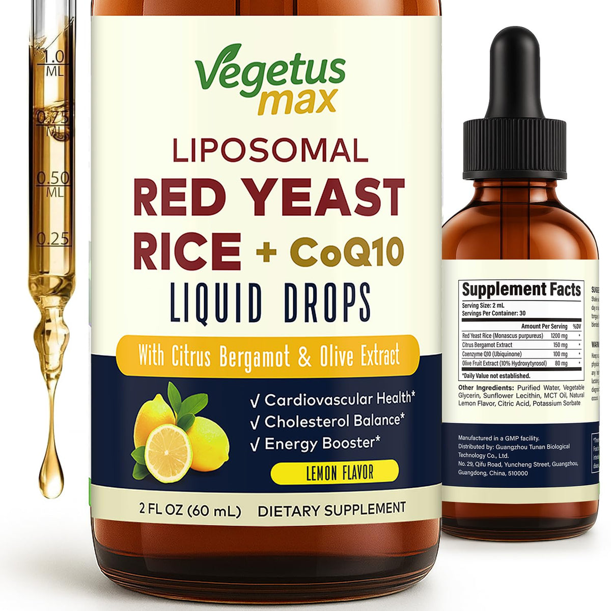 Bottle of Liposomal Red Yeast Rice with CoQ10 Drops