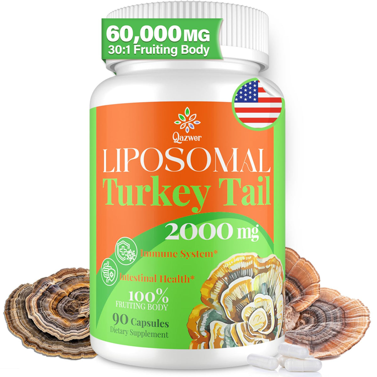Liposomal turkey tail mushroom capsules 2000mg organic 30to1 - 90 capsules