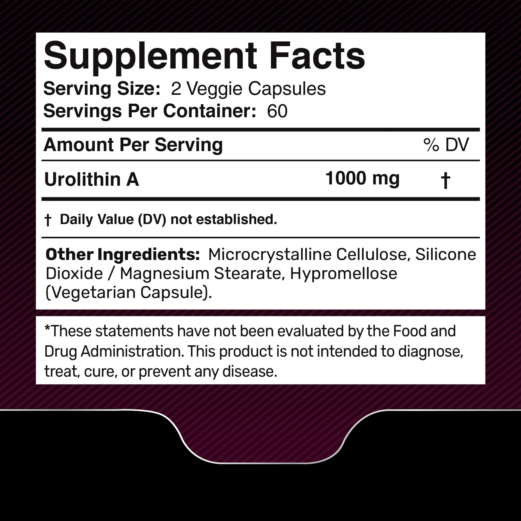 Back label of Liposomal Urolithin A 1000mg capsules bottle