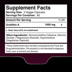 Back label of Liposomal Urolithin A 1000mg capsules bottle