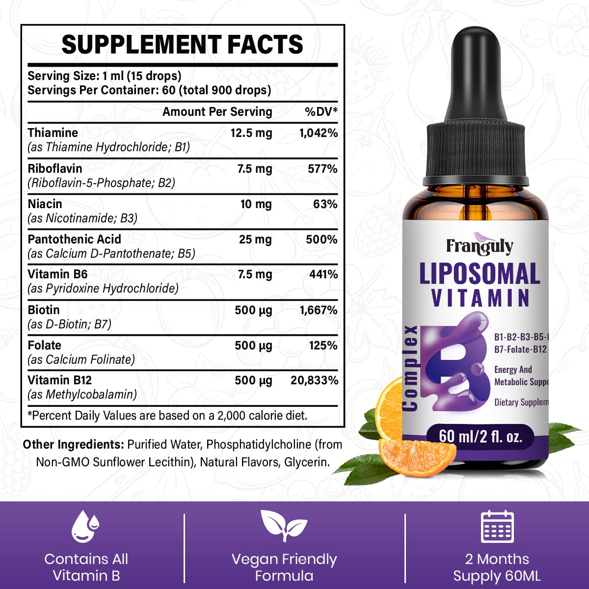 Dropper dispensing liposomal B complex liquid