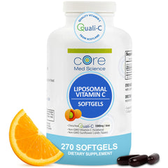 Front view of Liposomal Vitamin C 1000mg Core Med Science bottle with 270 softgels