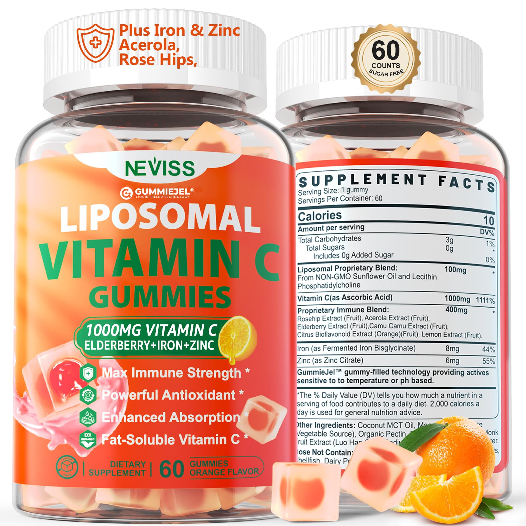 Bottle of Liposomal Vitamin C 1000mg Gummies – orange flavor