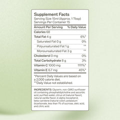 Close-up of liposomal Vitamin C liquid in bottle