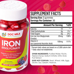 Liposomal vitamin C combined with iron bisglycinate gummies