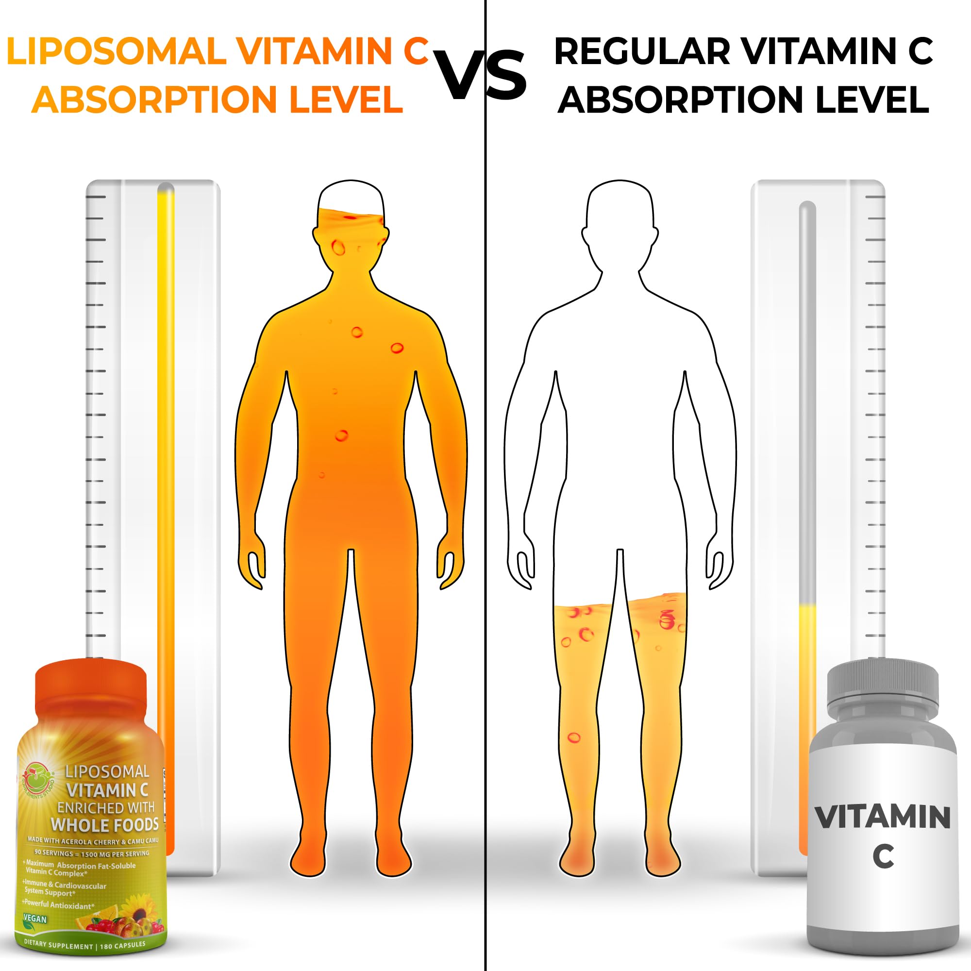 Graphic highlighting enhanced absorption and bioavailability of liposomal Vitamin C