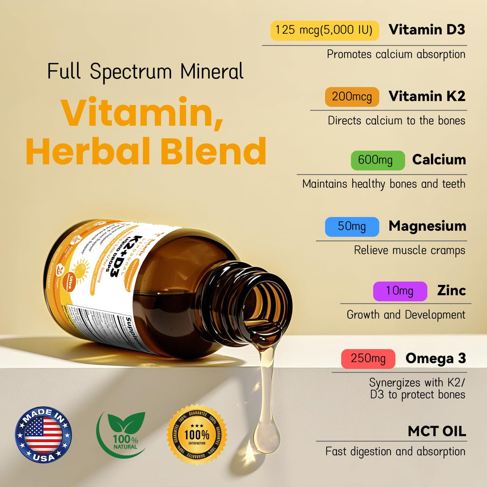 Pouring dose of liposomal vitamin D3 K2 liquid